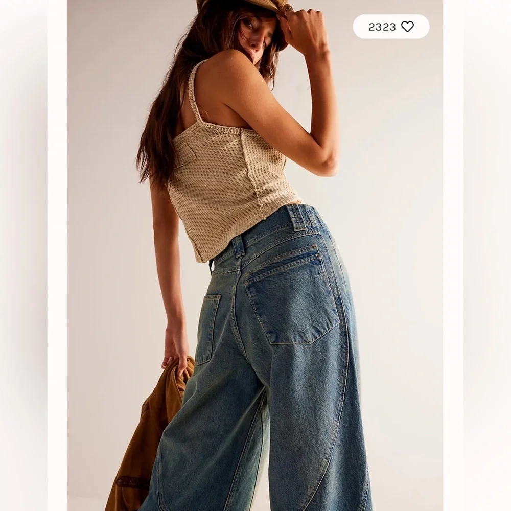 NEW Free People We The Free Chill Vibes Dropped Wide Leg Low Tide Denim Jeans 28
